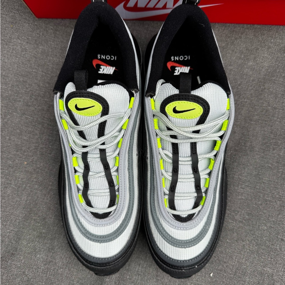 Nike Air Max 97 Sneakers - Gray, Black & Neon Yellow - Picture 2 of 7